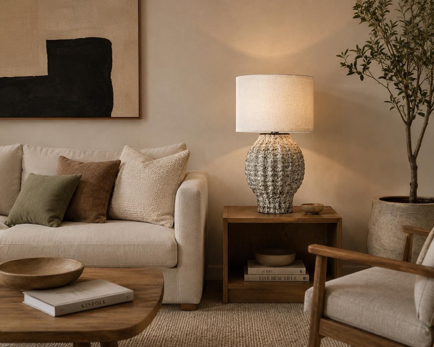 Rustic farmhouse style textured ceramic table lamp