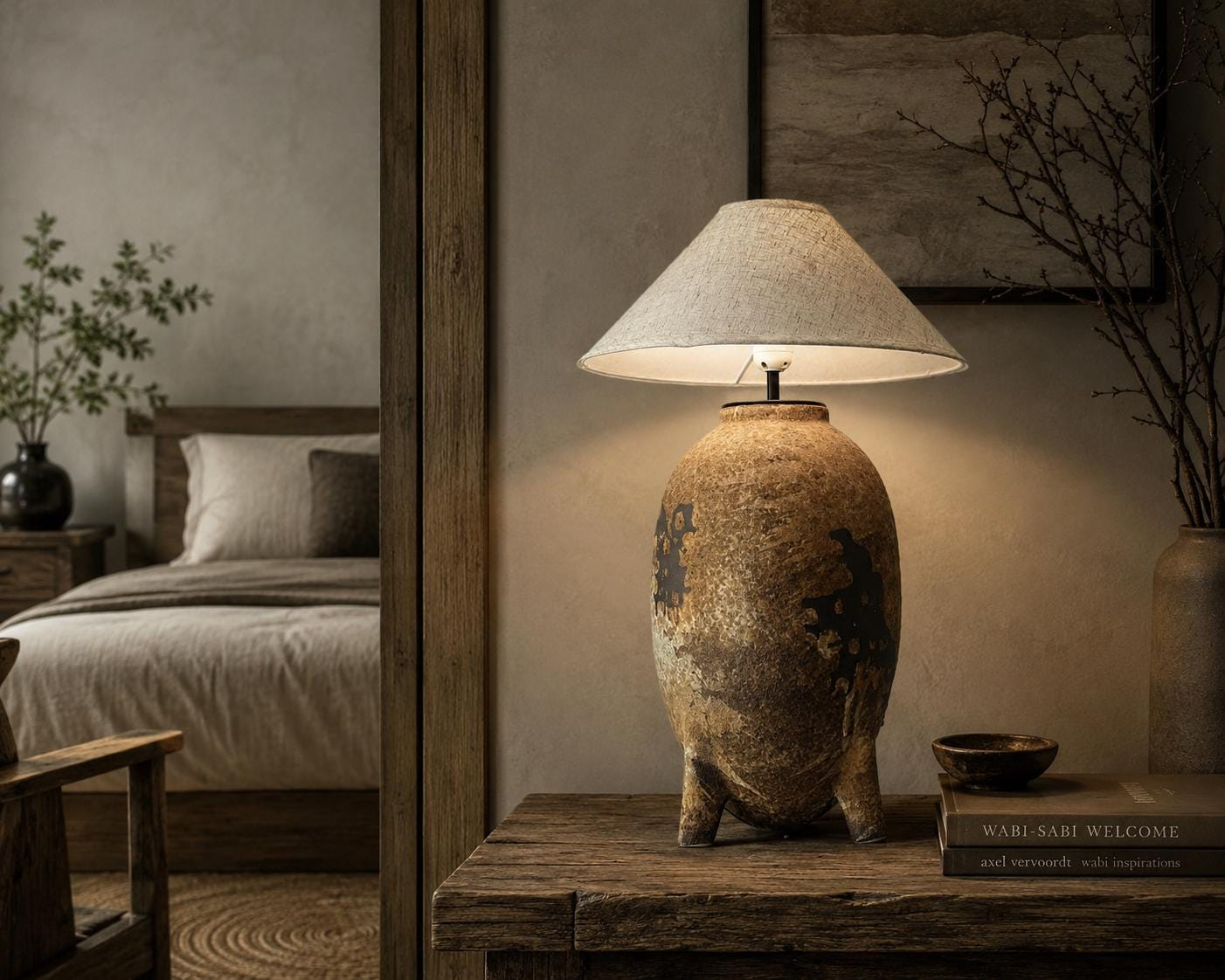 Tall textured ceramic bedside lamp