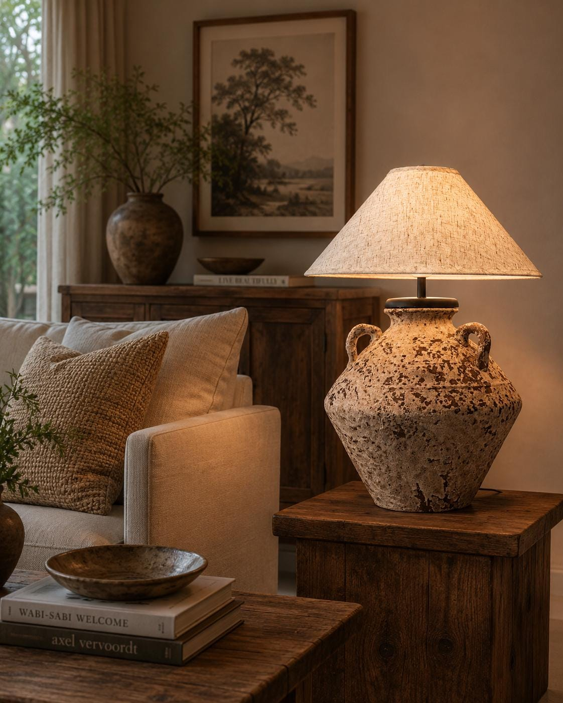 Country style ceramic table lamp with handle